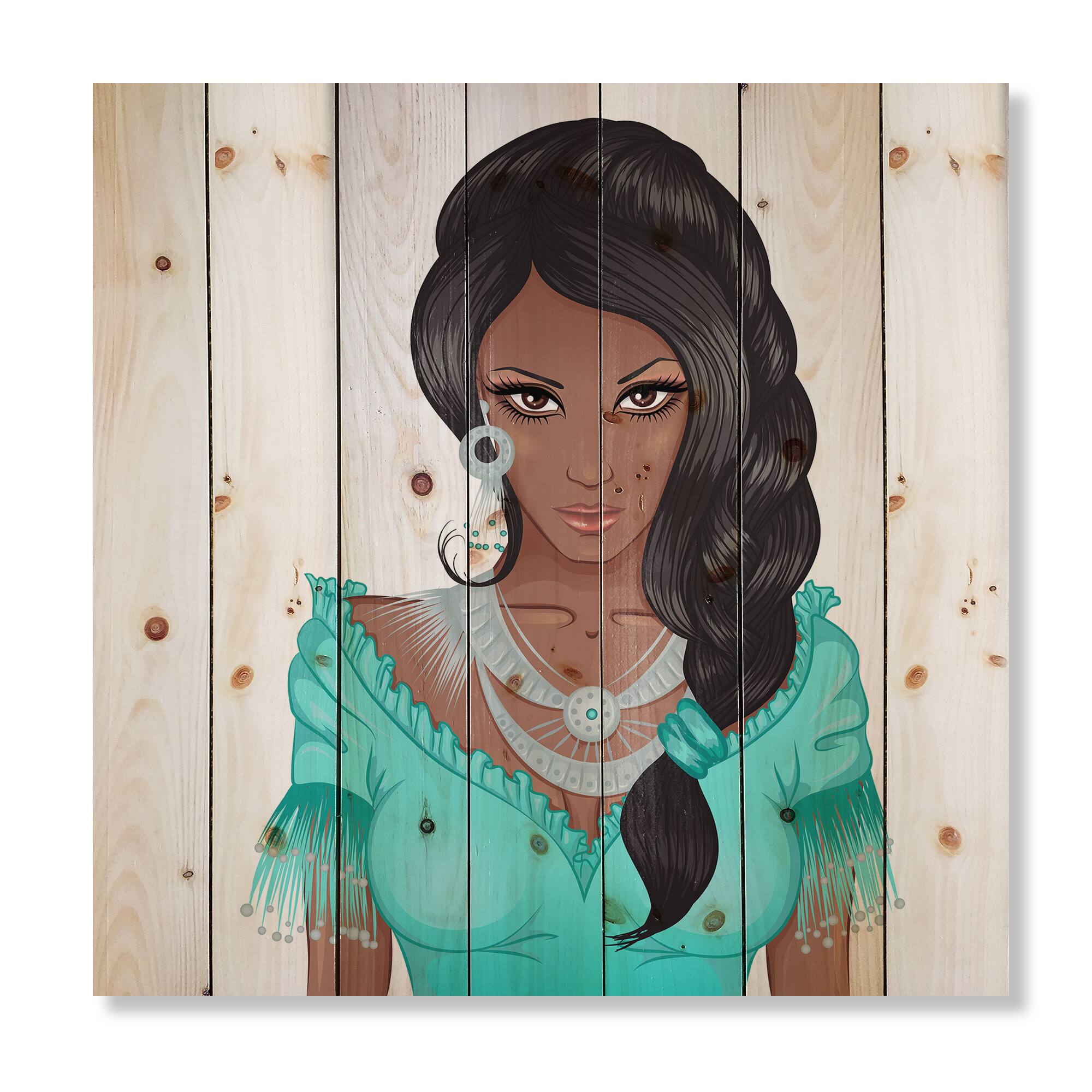 Designart - Portrait Of African American Woman XVI - Modern Print on Natural Pine Wood